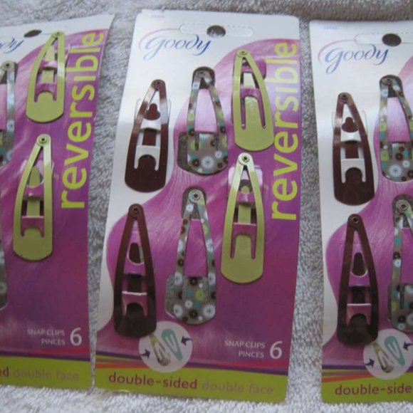 6 Goody Reversible Double Sided Snap Hair Clips Flowery & Solid Brown White - Picture 2 of 10